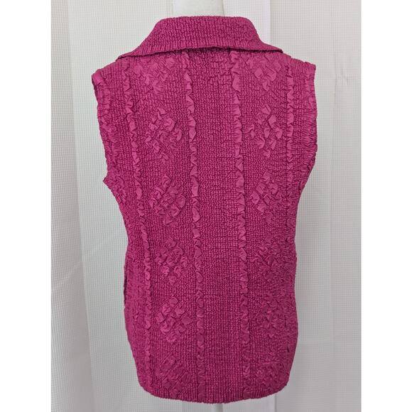NWOT! MAGIC! FUSCHIA PINK "CRUMPLED" TEXTURE, RHINESTONE ZIPPER VEST! SZ L - Picture 8 of 9